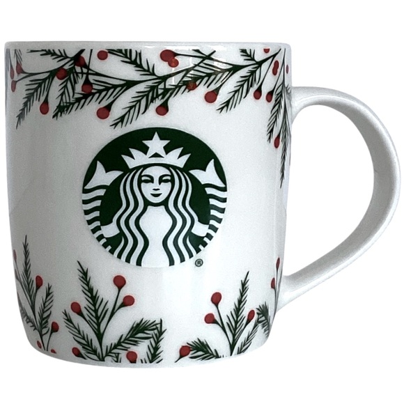 Starbucks 2020 Christmas Mermaid Holly Berry Garland Coffee Mug White Red Green - Picture 5 of 14